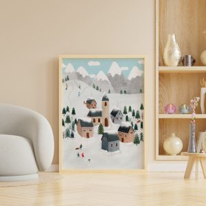 ilustracija božićno selo